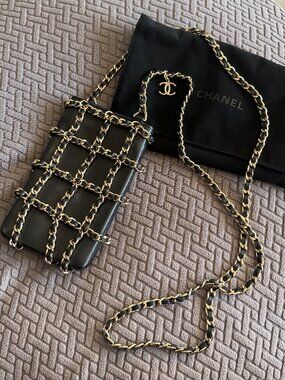 Chanel Black Lambskin Tech Me Out Clutch With Chain Gold Hardware